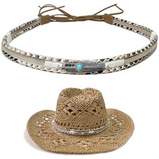 Ladywowu Western Boho Hat Band, Adjustable Feather 7 7/8-8, Light  Dark
