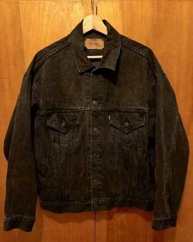 Vintage 70s 80s Levis Black Denim Trucker Jacket Size Med Made in USA - product listing photo