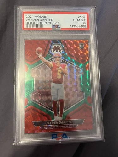 Panini Mosaic 2024 Jayden Daniels #302 Choice Red & Green PSA 10 Rookie Command…