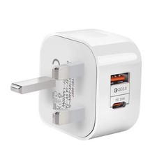 Fast Charging Dual Port Plug 20W - Type C & USB A Charger Adapter for UK Devices