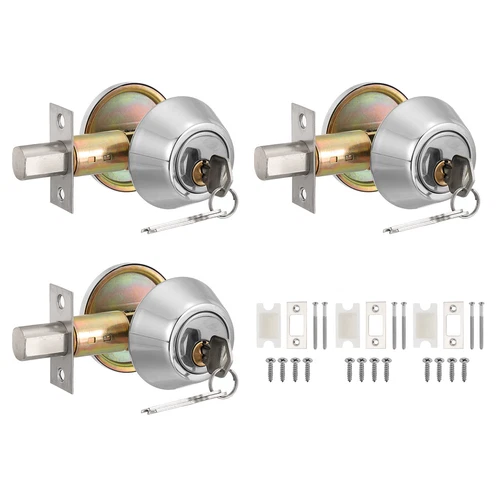 3Pcs Keyed Alike Single Cylinder Deadbolts, Keyed Entry Door Knob, Silver - Picture 1 of 6
