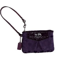 Coach Purple Madison Wristlet Op Art Clutch Classic Jacquard Leather Charm