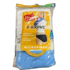 Hanes Women's Microfiber Bikini Panties 6-Pack Size 8 Assorted Tagless Cool Comf