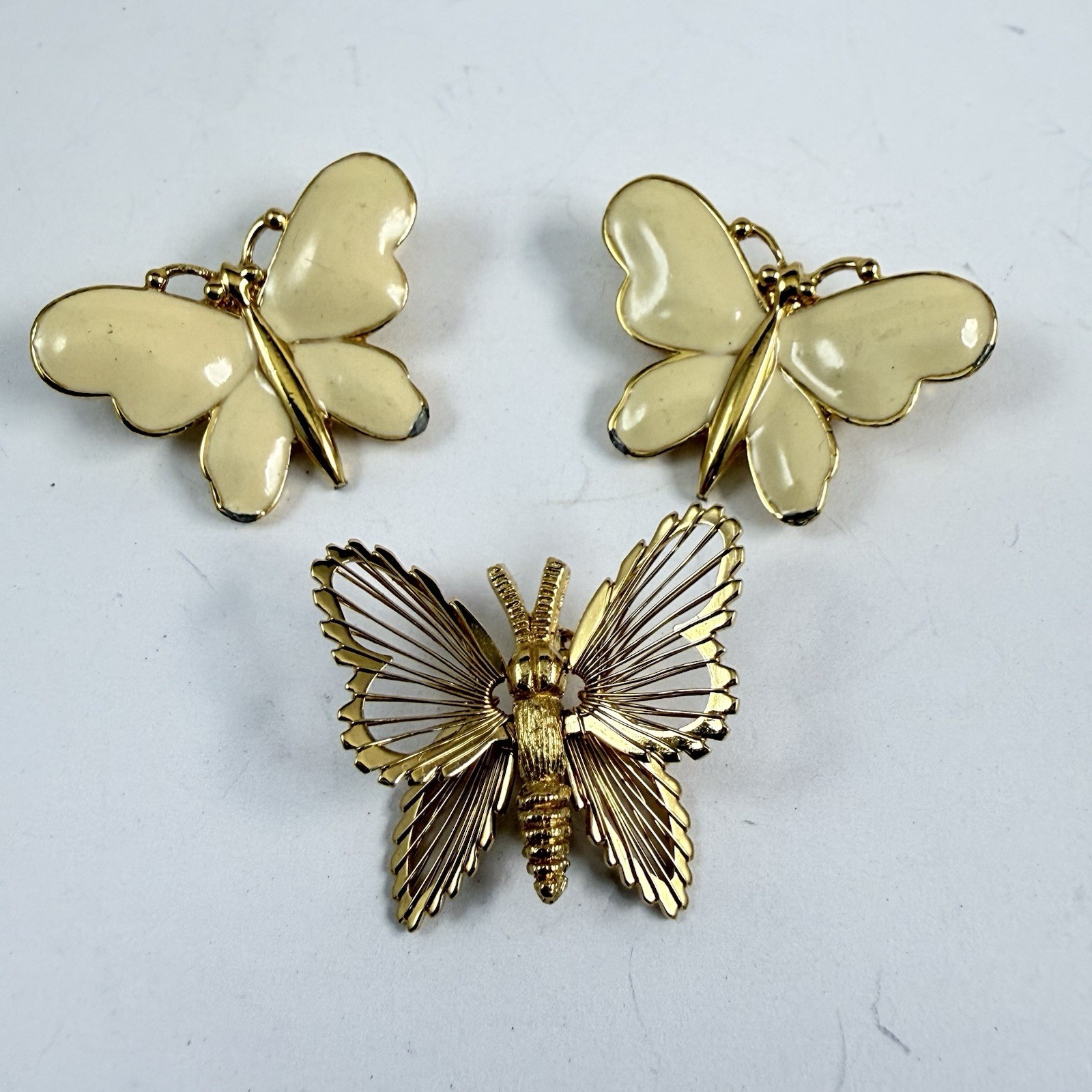 VTG 3 Monet Butterfly Pins Gold Tone Wire Enameled Scatter Brooch Easter Spring