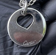 Cartier Heart Cutout Keyring Silver Tone Disc Keychain Bag Charm