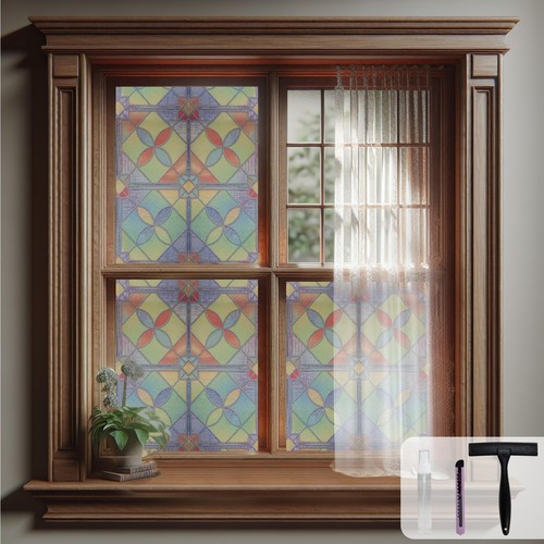 Stained Glass Window Film, Static Cling Window Privacy Film with Installation...
