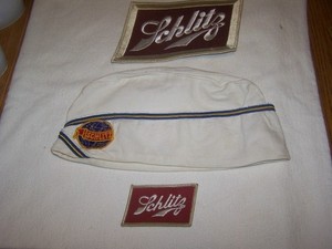RARE Vintage Schlitz Beer Soda-Jerk / Service Cap (Cloth) and 2 Patches