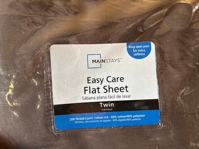 Mainstays TWIN Flat Sheet Dark Brown 200TC  60% cotton 40% Polyester NEW