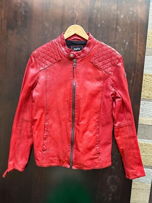 Tigha Leather Jacket Mens Size L Red - As New