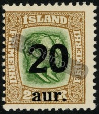 Iceland 1922 (AFA 108, MI 108, SC 133) Surcharge 20 aur on 25 aur - MH