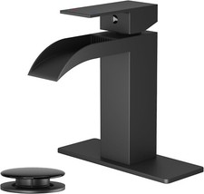 Matte Black Bathroom Faucet Waterfall w/ Drain  Deck Plate. NEW 