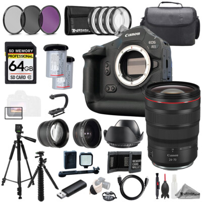 Canon EOS R1 + RF 24-70mm f/2.8L IS USM Lens+64GB+ExtBat+9PCFltr-MEGAKit