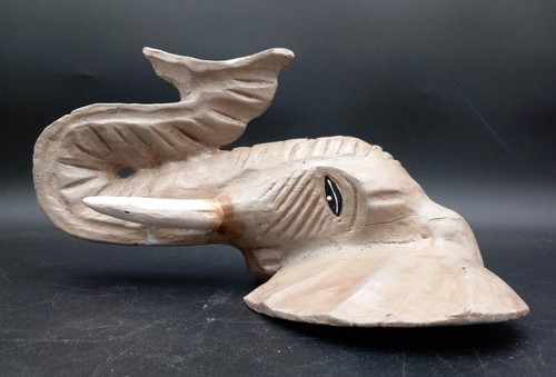 Hand-Carved And Painted Wood Hanging Elephant Head Sculpture Rustic Outsider Art - Picture 8 of 17