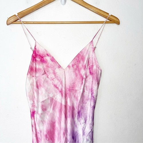 Cami NYC Raven Ombré abito midi slip seta tinta unita L rosa viola scollo a V - Foto 8 di 12