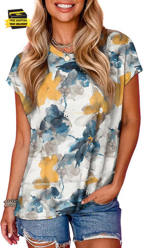 Womens Summer Tops 2025 Cap Short Sleeve T Shirts Trendy Dressy Casual Crew Neck