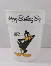Looney Tunes Daffy Duck Bugs Bunny 50th Birthday Ziploc 1989 3.75" Cup Vintage