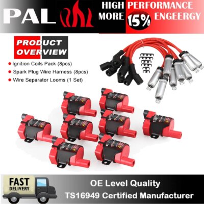 12563293 Ignition Coil Pack & 8 Spark Wire For Chevy Silverado LS1 LS3 4.8L 5.3L