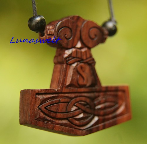 Colgante Thorshammer madera Mjölnir Triqueta perla vikinga naturaleza runas donar - Imagen 2 de 2