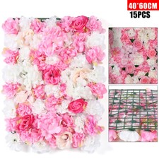 15-Pack Dark Pink Champagne Silk Flower Wall Panels 40 60cm Wedding Backdrop