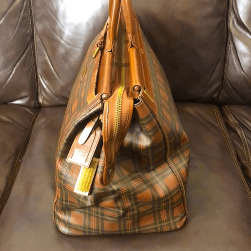 Bolso de viaje RALPH LAUREN verde tartán marrón a cuadros médico Boston fin de semana vintage - Imagen 5 de 16