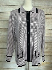 MISOOK Jacket Blazer Sz XL Rose Button Collared Pink Black Long Sleeve Polka Dot