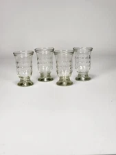 Vintage Brockway Glass 4” Juice Glasses Footed Set Of 4 Thumbprint Design MCM