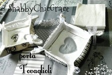 COPPIA DI PORTA TOVAGLIOLI E PORTA PANE SHABBY CHIC GRIGIO CUORI 💟scontato