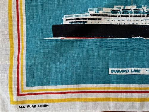 MWT Vtg. Pure Irish Linen Tea Towel Tapestry Queen Elizabeth Cunard Line ULSTER - Picture 4 of 10
