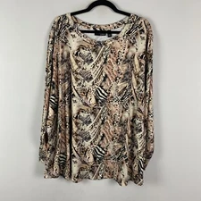 Attitudes by Renee Yummy Jersey Long Sleeve Top Size 3X Multicolor Printed