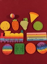 Pop It Fidget Stress Relief Sensory Lot 12 Pop Its Pizza/Carrot/Train/Keyboard