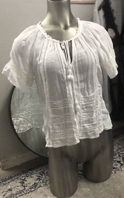Size S Amuse Society Womens White Embroidered Boho Top  100% Viscose 