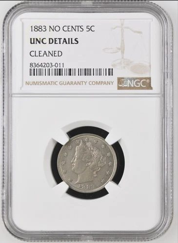 1883 5c Liberty V No Cents Nickel NGC UNC DETAILS CLEANED