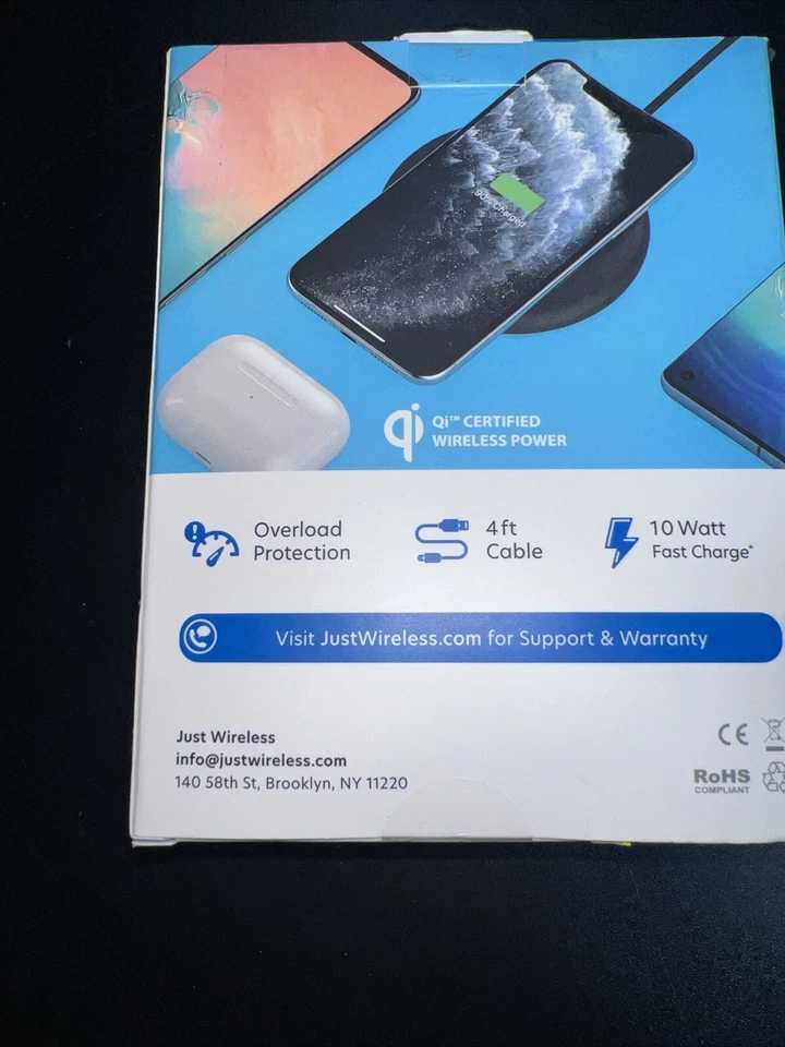 Almohadilla de carga inalámbrica Qi de 10 vatios Just Wireless para Apple y Android - Caja abierta Foto 3 de 3