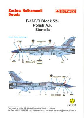 Techmod Decals 1/72 GENERAL DYNAMICS F-16 BLOCK 52+ Polish Air Force Stencils