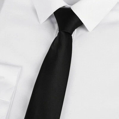 Tie Security Doorman Bouncer Wedding Black Plain Glossy Clip On