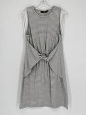 Doe & Rae Gray White Striped Sleeveless Dress W/ Bow Accent Women’s Size Small