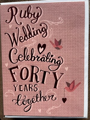 Rubin Hochzeitstagskarte, 40 Jahre zusammen, Herzen, Vögel, rote Folienoberfläche