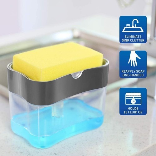 2-IN-1 Liquid Dish Soap Dispenser and Sponge Holder for Kitchen Sink with Sponge - Picture 12 of 18