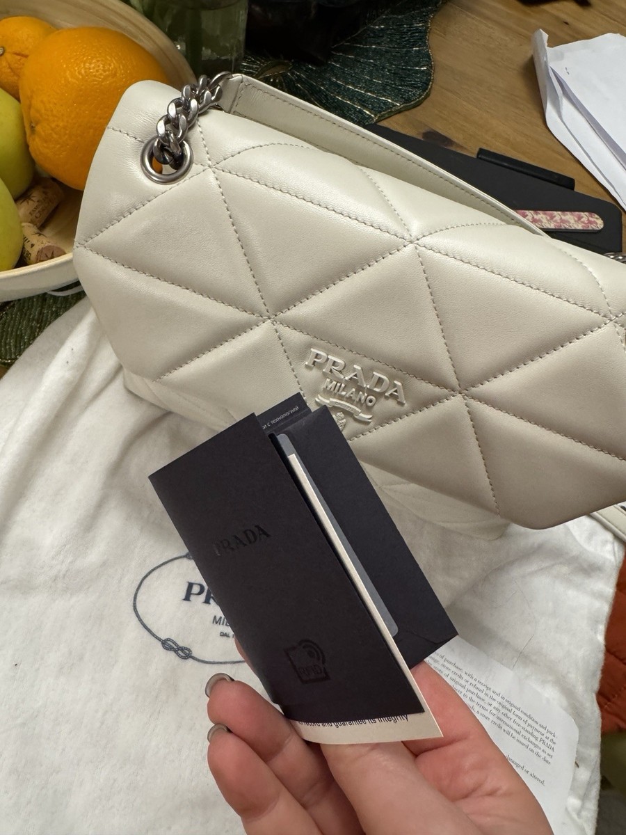PRADA Quilted and off White Shoulder Bag with Chain Strap, Brand