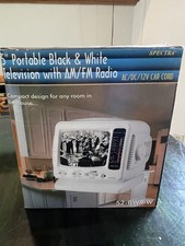 Vintage Spectra 5" Portable Black White Television with AM/FM Radio White