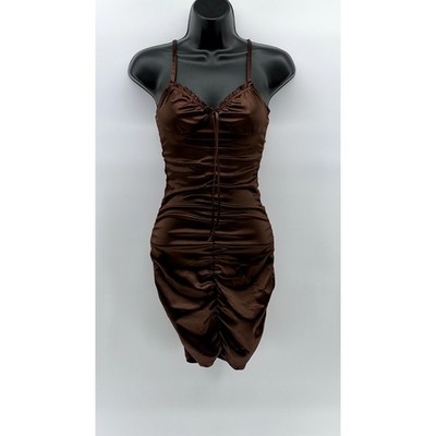 DIVDED BY H&M Women's Chocolate Brown Ruched Spaghetti Strap Bodycon Dress SZ XS