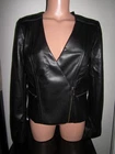 White House Black Market Faux Leather Moto Jacket Black V-Neck Coat Womens 6 NEW