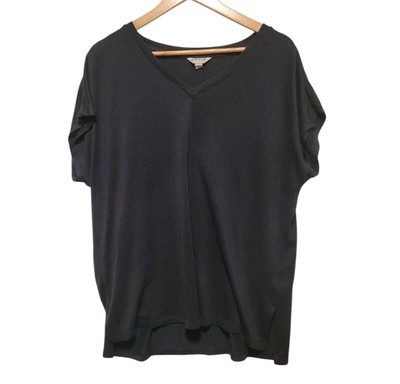 Orvis Women's V Neck Black Top Blouse Shirt Size XL Stretch Bottom Side Slits 