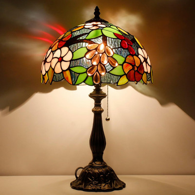 Tiffany Lamp Stained Glass Purple Grape Style Table Lamp Desk Reading Light 12X1