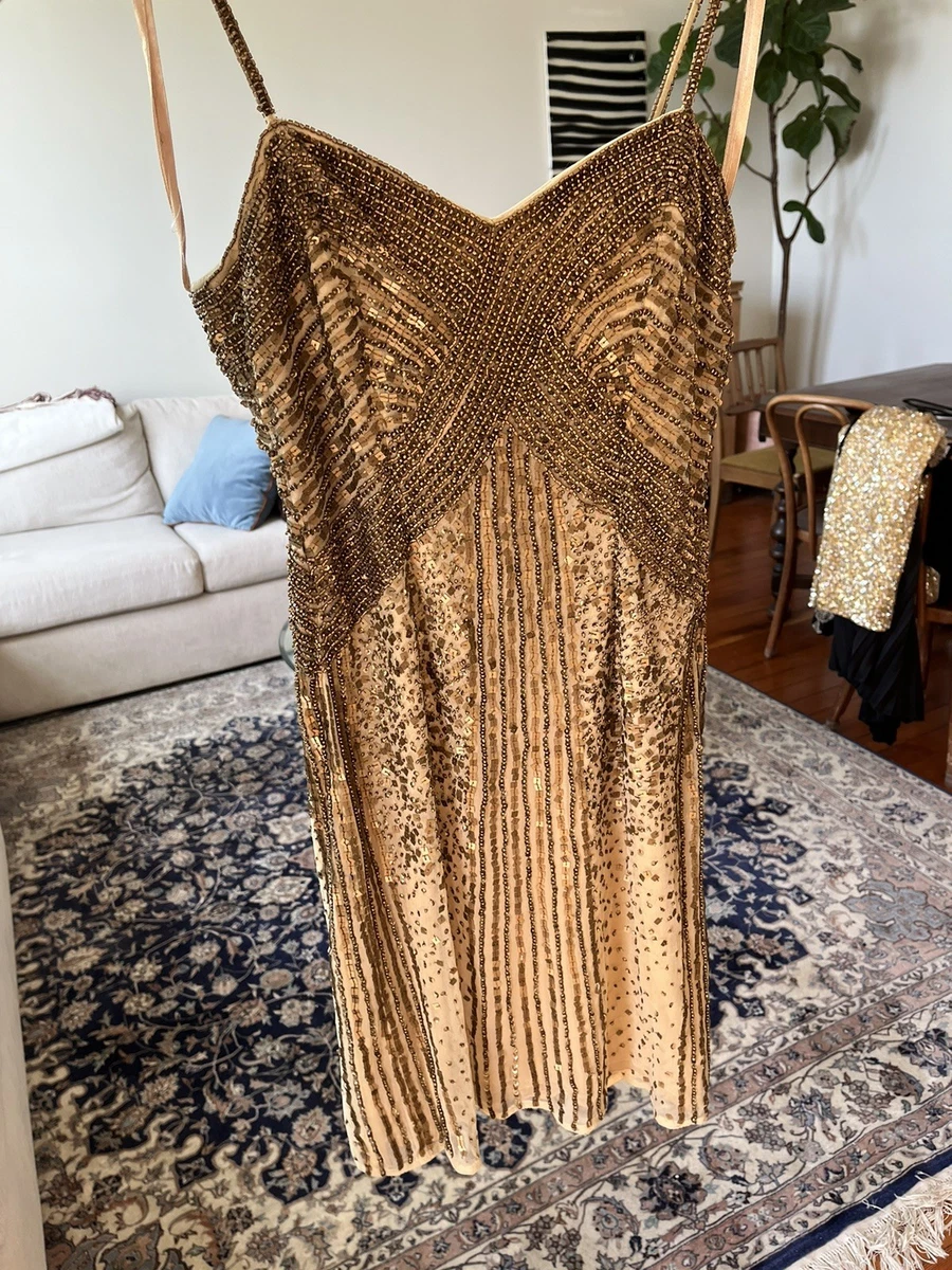 alberto makali gold dress Duster Rose Alberto Makali Beaded Draped Dress - M/8-10