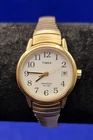 Vtg TIMEX Womens' Indiglo Gold Tone Quartz Watch w/Date & Stretch Band *WORKS*