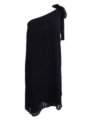 CeCe Women's Adela One-Shoulder Pleated Shift Dress (0, Black)