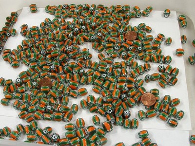 2 Pounds India Handmade Orange / Green Chevron Multi-Layer Glass Beads (FPO-9)