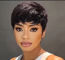 100% BRAZILIAN VIRGIN HUMAN HAIR STRAIGH LAYERED SHORT PIXIE ELF WIG BLACK