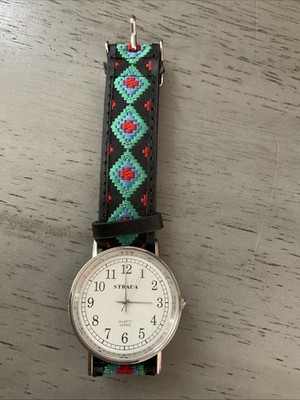 Strada 35mm Silver Tone White Dial Quartz Watch w/Multi-Color Mosaic Band